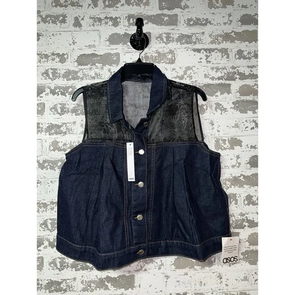 NEW! ASOS Hybrid Chiffon Denim Shirt in Dark Blue Size US 8 - Picture 6 of 7